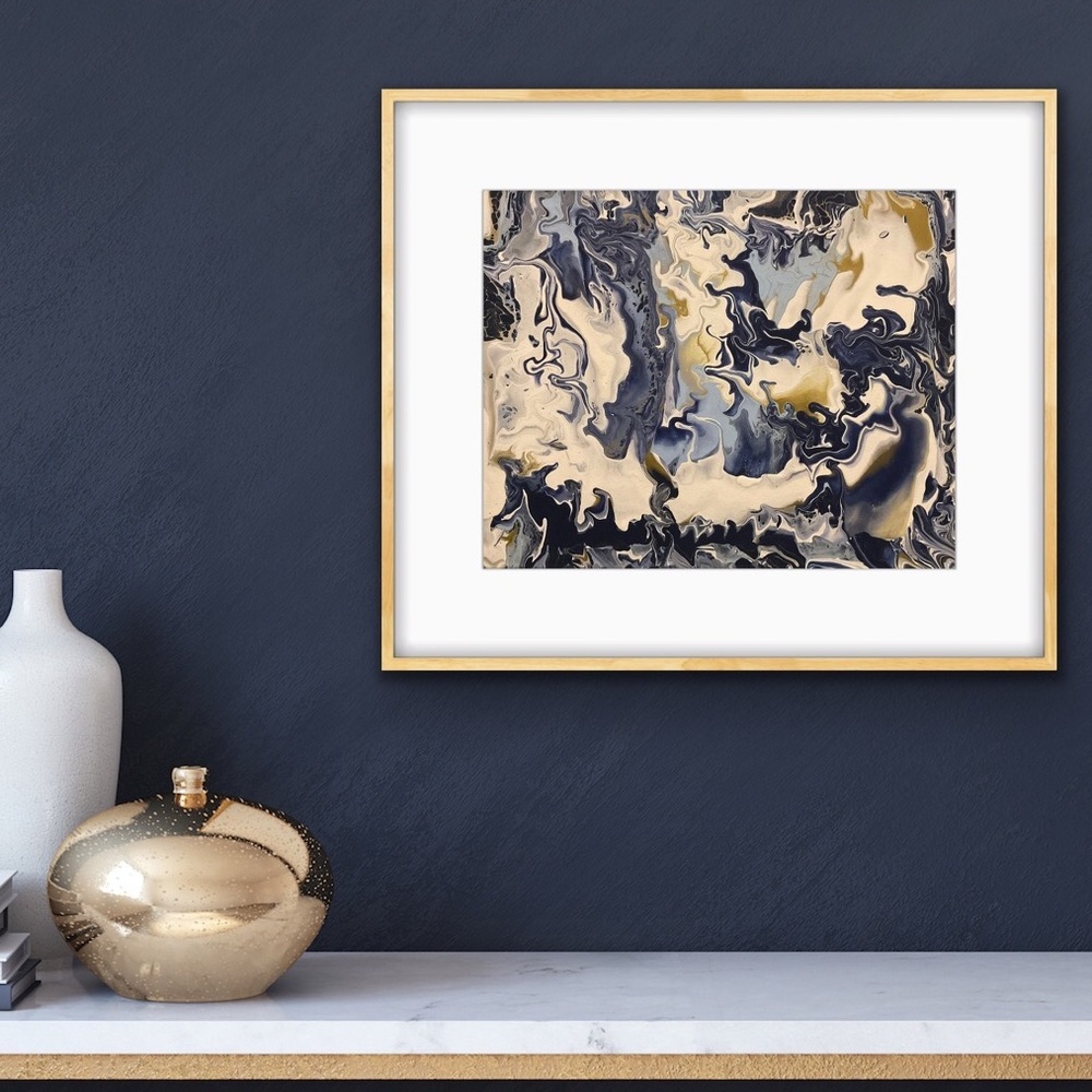 Abstract art Blue & Gold 16 x 20 original artwork signed by artist